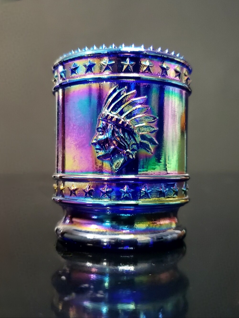 1976 Bob St Clair Bicentennial Blue Carnival Glass Iridescent Toothpick Holder